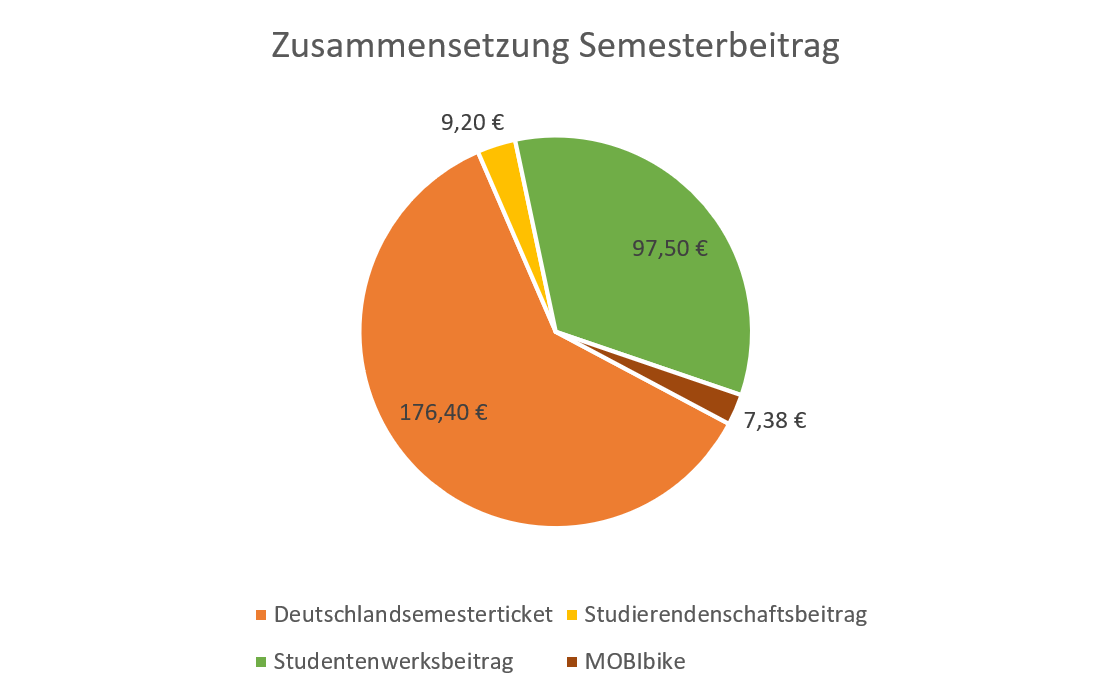  176,40€ Deutschlandsemesterticket; 7,38€ MOBIbike; 9,20€ Studiendenschaftsbeitrag; 97,50€ Studentenwerksbeitrag